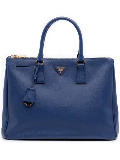 Pre-owned Prada 2010-2025 Large Saffiano Lux Galleria Double Zip Satchel In Blue