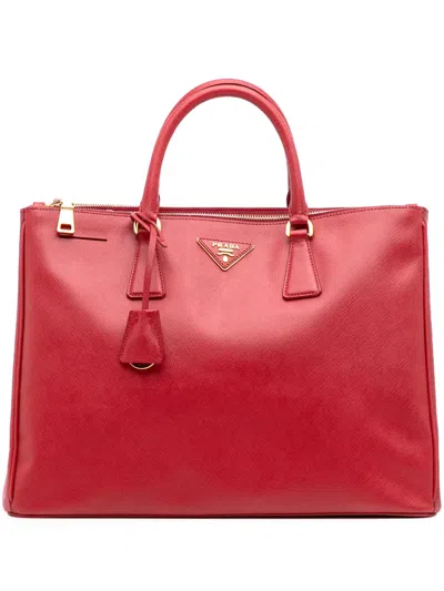 Pre-owned Prada 2010-2025 Large Saffiano Lux Galleria Double Zip Satchel In Red