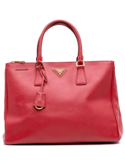 Pre-owned Prada 2010-2025 Large Saffiano Lux Galleria Double Zip Satchel In Red