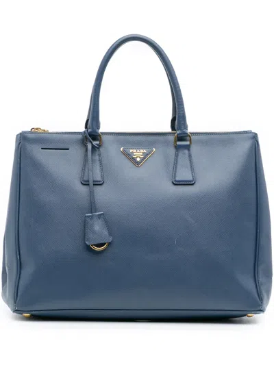Pre-owned Prada 2010-2025 Large Saffiano Lux Galleria Double Zip Tote Bag In Blue