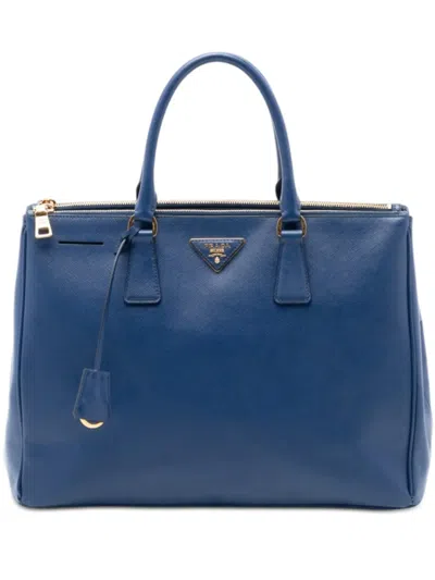 Pre-owned Prada 2010-2025 Large Saffiano Lux Galleria Double Zip Tote Bag In Blue