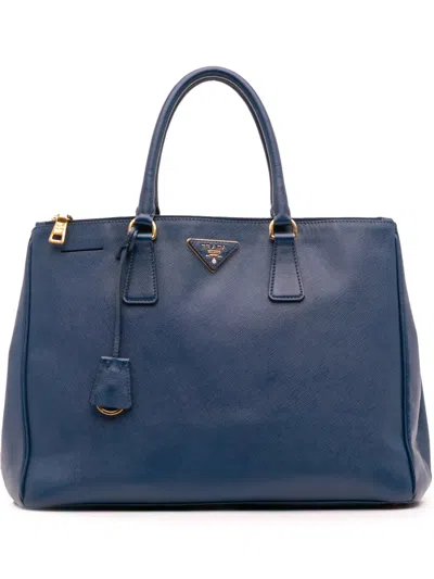 Pre-owned Prada 2010-2025 Large Saffiano Lux Galleria Double Zip Tote Bag In Blue
