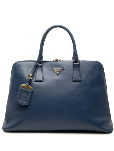 Pre-owned Prada 2010-2025 Large Saffiano Lux Promenade Satchel In Blue