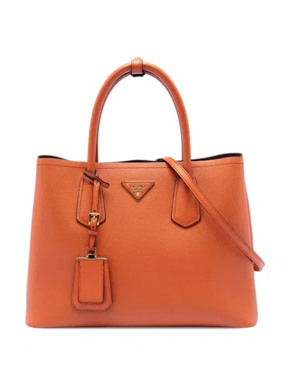 Pre-owned Prada 2010-2025 Medium Saffiano Cuir Double Satchel In Orange