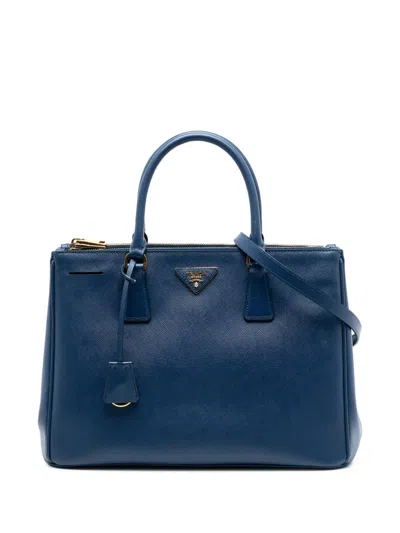 Pre-owned Prada 2010-2025 Medium Saffiano Lux Galleria Double Zip Satchel In Blue