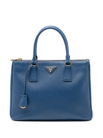 Pre-owned Prada 2010-2025 Medium Saffiano Lux Galleria Double Zip Satchel In Blue