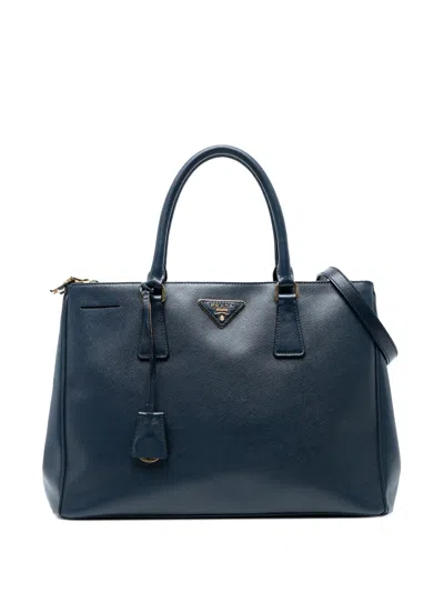 Pre-owned Prada 2010-2025 Medium Saffiano Lux Galleria Double Zip Satchel In Blue