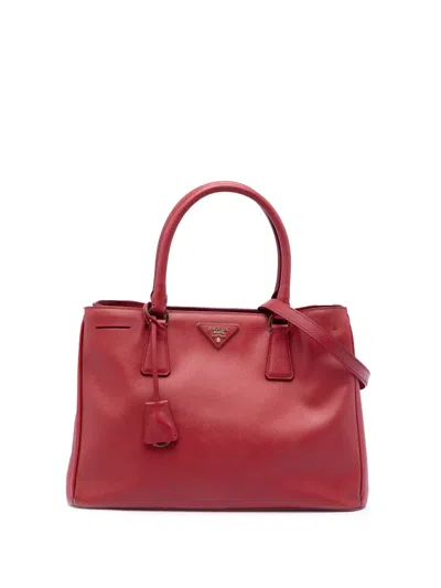 Pre-owned Prada 2010-2025 Medium Saffiano Lux Galleria Satchel In Red