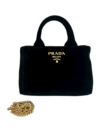 Pre-owned Prada 2010-2025 Mini Velvet Canapa Chain Satchel In Black