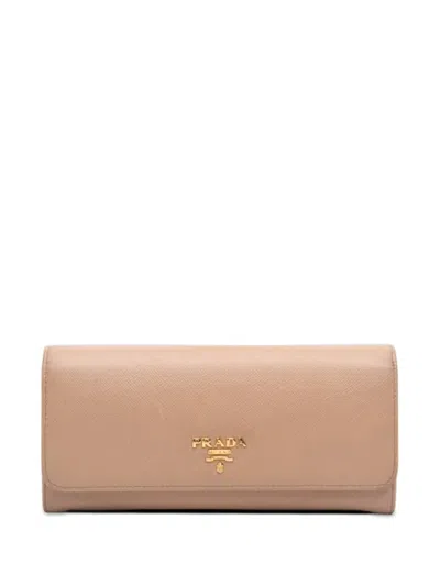 Pre-owned Prada 2010-2025 Saffiano Continental Flap Wallet Long Wallets In Neutrals