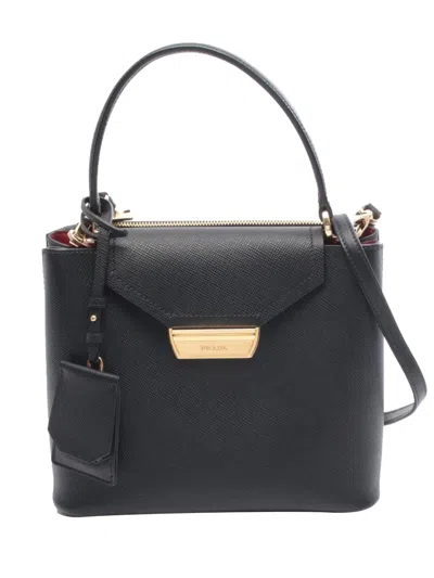 Pre-owned Prada 2010-2025 Saffiano Ingrid Top Handle Satchel In Black