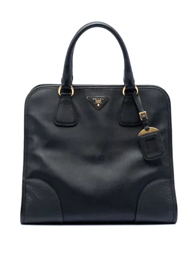 Pre-owned Prada 2010-2025 Saffiano Lux Convertible Tote Satchel In Black