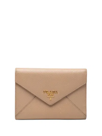 Pre-owned Prada 2010-2025 Saffiano Trifold Envelope Wallet Long Wallets In Neutrals