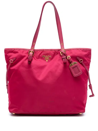 Pre-owned Prada 2010-2025 Saffiano Trimmed Tessuto Tote Bag In Pink
