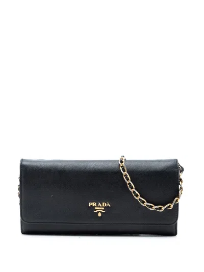 Pre-owned Prada 2010-2025 Saffiano Wallet On Chain Crossbody Bag In Black