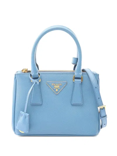 Pre-owned Prada 2010-2025 Small Saffiano Lux Galleria Double Zip Satchel In Blue