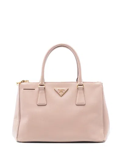 Pre-owned Prada 2010-2025 Small Saffiano Lux Galleria Double Zip Satchel In Pink