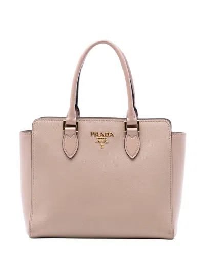 Pre-owned Prada 2010-2025 Soft Calf Trimmed Saffiano Lux Open Convertible Tote Satchel In Brown