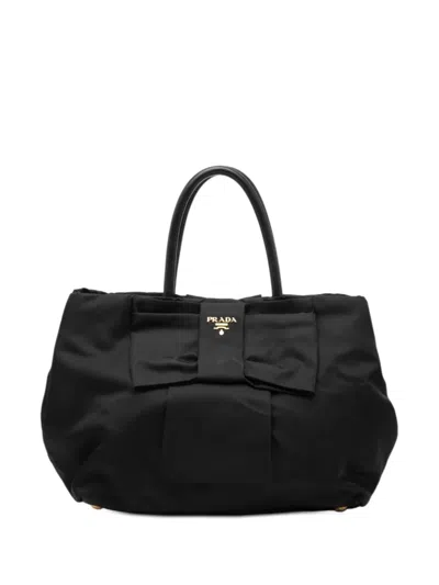 Pre-owned Prada 2010-2025 Tessuto Fiocco Bow Tote Bag In Black