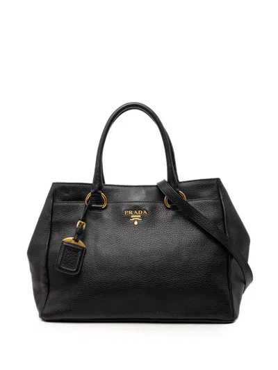 Pre-owned Prada 2010-2025 Vitello Daino Open Convertible Tote Satchel In Black