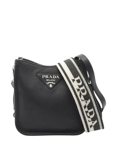 Pre-owned Prada 2010-2025 Vitello Daino Soft Logo Crossbody Bag In Black