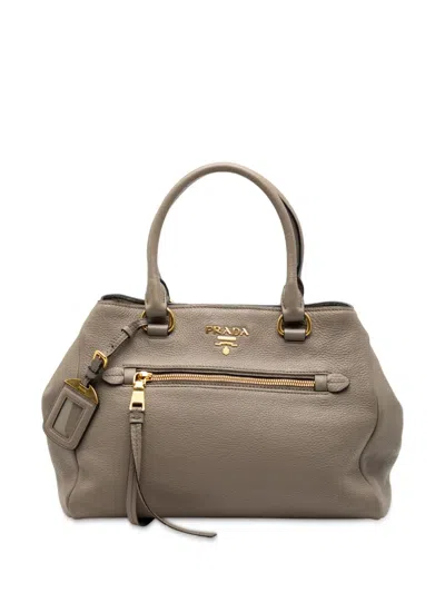 Pre-owned Prada 2010-2025 Vitello Phenix Open Convertible Tote Satchel In Brown