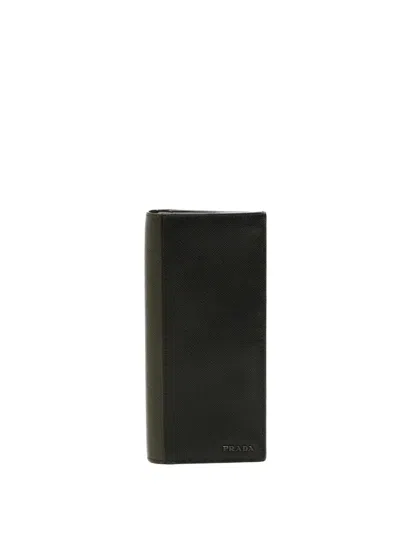 Pre-owned Prada 2010-2026 Bicolor Saffiano Bifold Wallet Long Wallets In Green