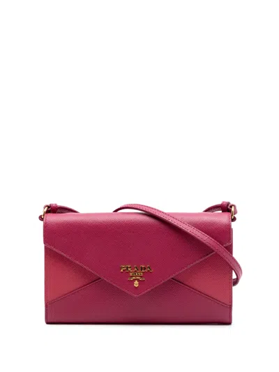 Pre-owned Prada 2010-2026 Bicolor Saffiano Envelope Wallet On Strap Crossbody Bag In Pink