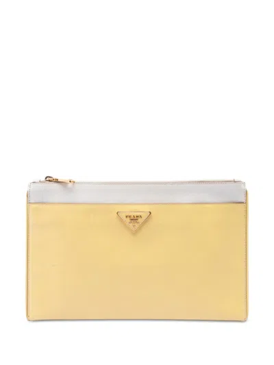 Pre-owned Prada 2010-2026 Bicolor Saffiano Lux Clutch Bag In Yellow