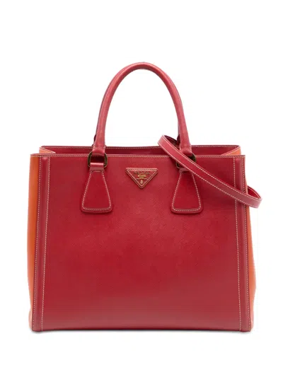 Pre-owned Prada 2010-2026 Bicolor Saffiano Lux Satchel In Orange