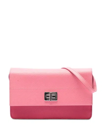 Pre-owned Prada 2010-2026 Bicolor Saffiano Turn Lock Wallet On Strap Crossbody Bag In Pink