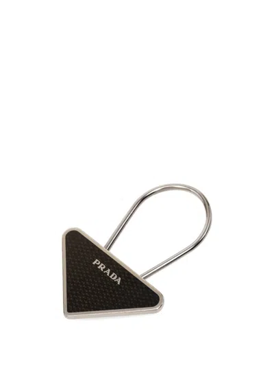 Pre-owned Prada 2010-2026 Brass Enamel Logo Key Chain In Silver