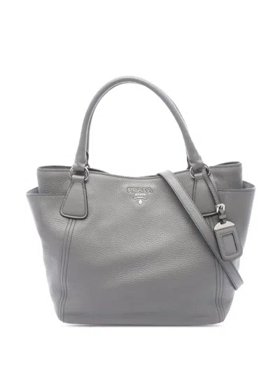 Pre-owned Prada 2010-2026 Calf Leather Double Pocket Satchel In Gray