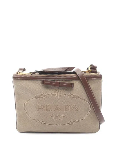 Pre-owned Prada 2010-2026 Canapa Logo Jacquard Crossbody Bag In Brown