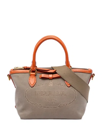 Pre-owned Prada 2010-2026 Canvas Canapa Logo Bow Satchel In Neutral