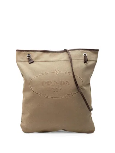 Pre-owned Prada 2010-2026 Canvas Canapa Logo Crossbody Bag In Neutrals