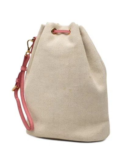 Pre-owned Prada 2010-2026 Canvas Canapa Logo Drawstring Pouch In Neutral