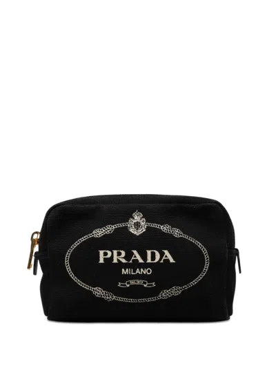 Pre-owned Prada 2010-2026 Canvas Canapa Logo Pouch In Black