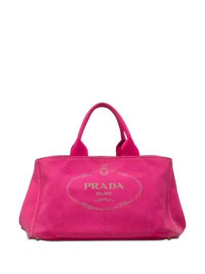 Pre-owned Prada 2010-2026 Canvas Canapa Logo Satchel In Pink