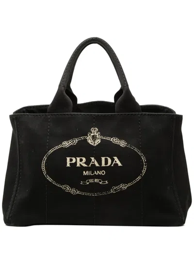 Pre-owned Prada 2010-2026 Canvas Canapa Logo Tote Satchel In Black