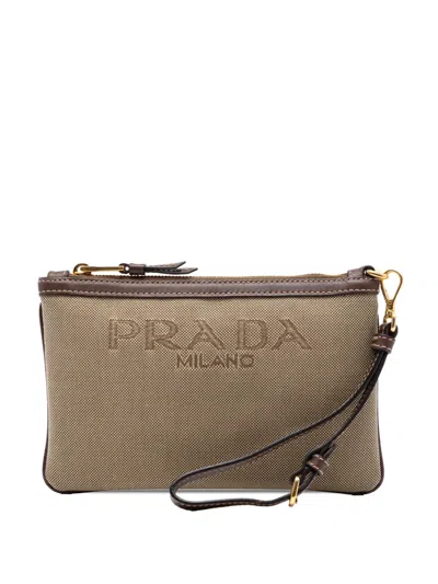 Pre-owned Prada 2010-2026 Canvas Canapa Wristlet Clutch Bag In Brown