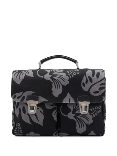 Pre-owned Prada 2010-2026 Canvas Floral Print Business Bag In Grey