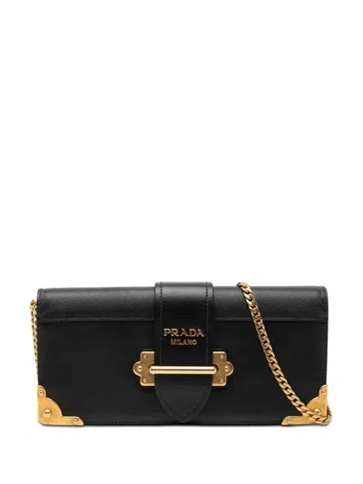 Pre-owned Prada 2010-2026 City Calf And Saffiano Cahier Chain Clutch Crossbody Bag In Black