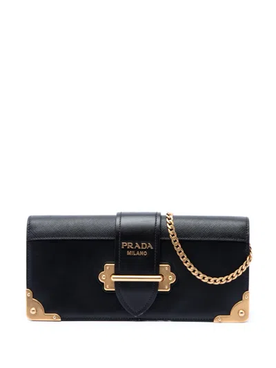 Pre-owned Prada 2010-2026 City Calf And Saffiano Cahier Chain Clutch Crossbody Bag In Black