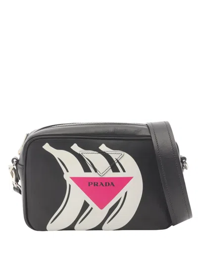 Pre-owned Prada 2010-2026 City Calf Banana Camera Bag Crossbody Bag In Black