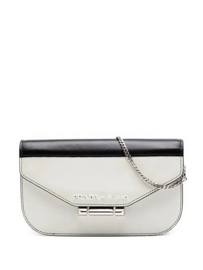 Pre-owned Prada 2010-2026 City Calf Sybille Flap Chain Crossbody Bag In White