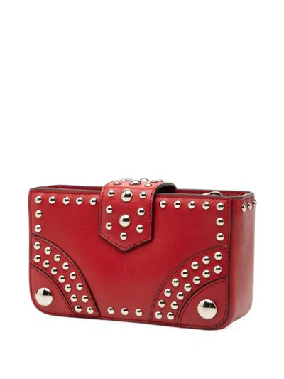 Pre-owned Prada 2010-2026 City Calfskin Studded Elektra Turn Lock Clutch Bag In Red