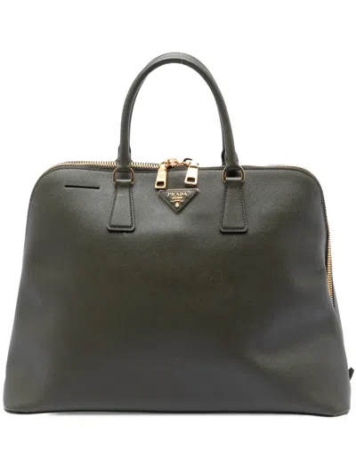 Pre-owned Prada 2010-2026 Extra Large Saffiano Lux Promenade Satchel In Green