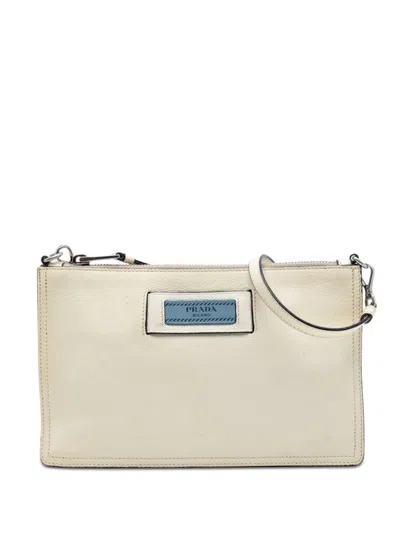 Pre-owned Prada 2010-2026 Glace Calf Etiquette Crossbody Shoulder Bag In White