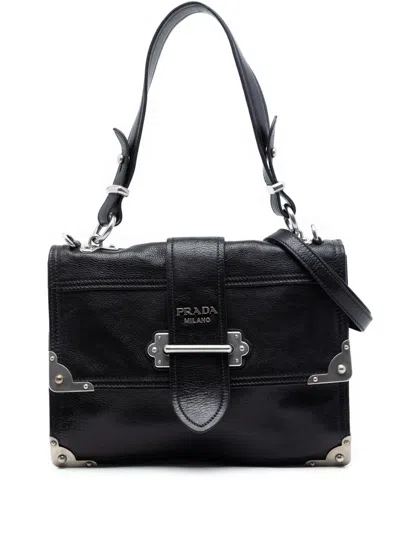 Pre-owned Prada 2010-2026 Glace Calf Soft Cahier Satchel In Black